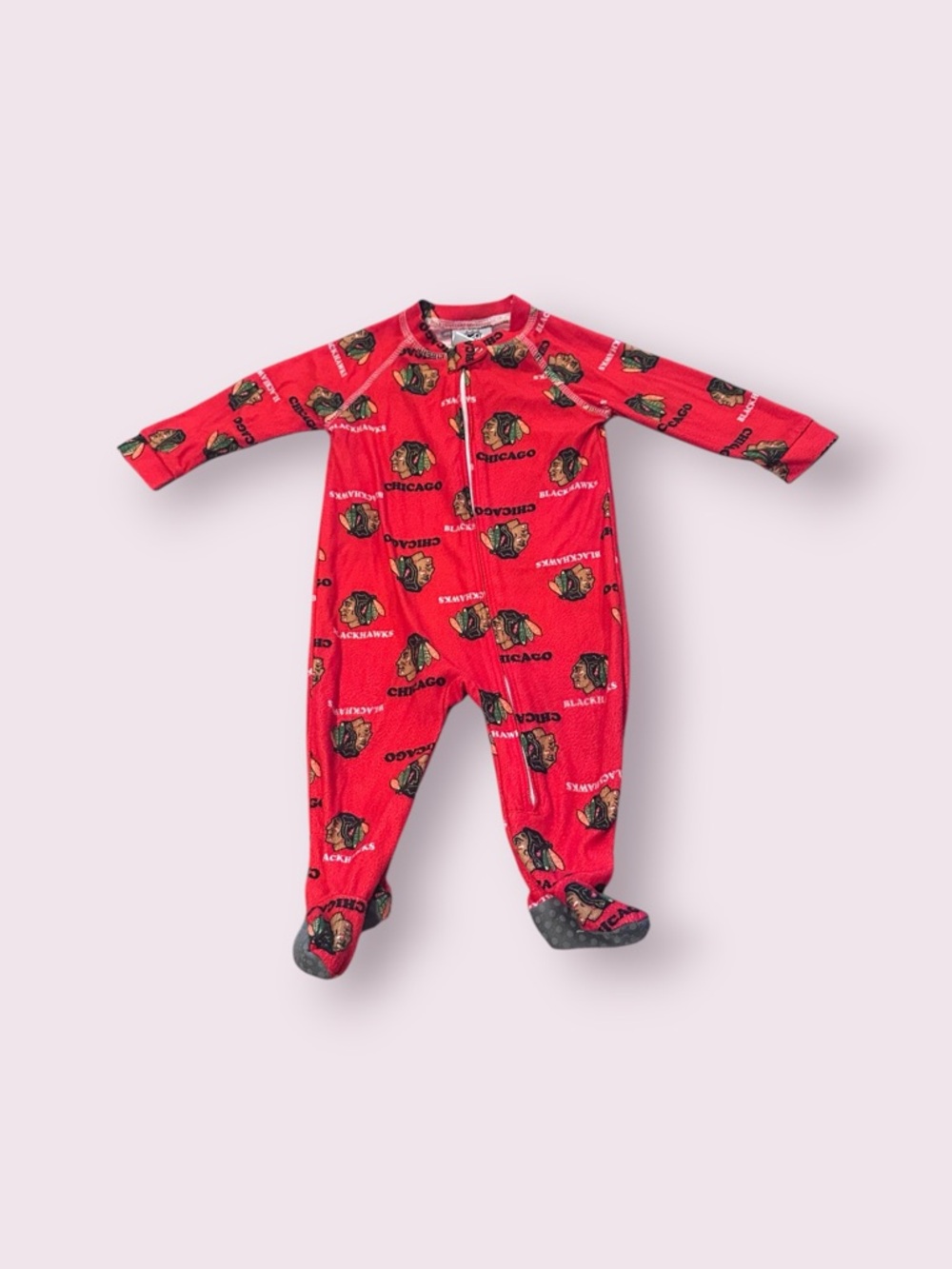 NHL Chicago Blackhawks Hockey Red Baby One-Piece Footed Pajamas Sz 6/9 Months